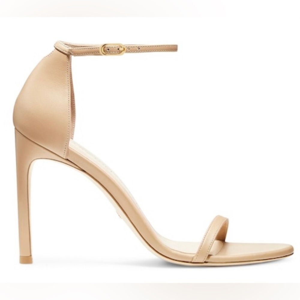 Stuart Weitzman Nudisong strap sandal; heel; wedding shoe; size 10